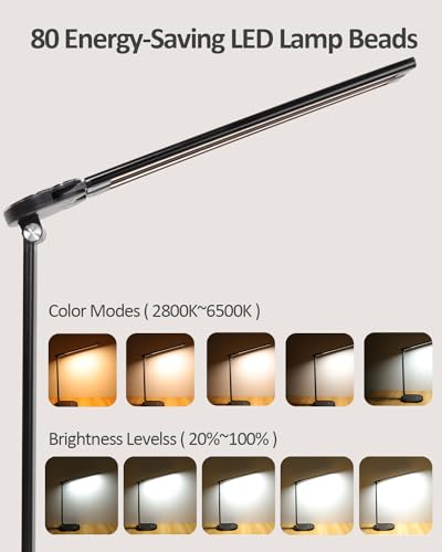 LED Desk Lamps for Home Office, 14W Bright Double Swing Arm LED Desk Lamp with USB Charging Port, Eye-Caring Task Lamp, De...