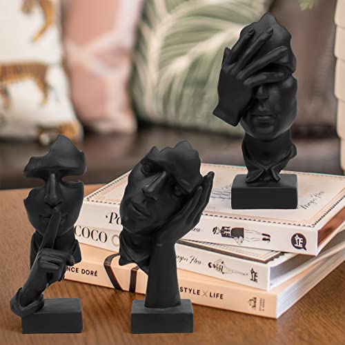 prosfalt 3 Pcs Thinker Statue, Silence is Gold Abstract Art Figurine, No Hear No See No Speak Modern Home Resin Sculptures...