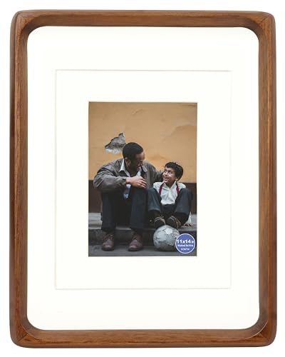 XKIILH 11x14 Picture Frames Walnut Solid Wood with Real Glass Vertical Horizontal Standing Display Photos 5x7/8x10 with Ma...