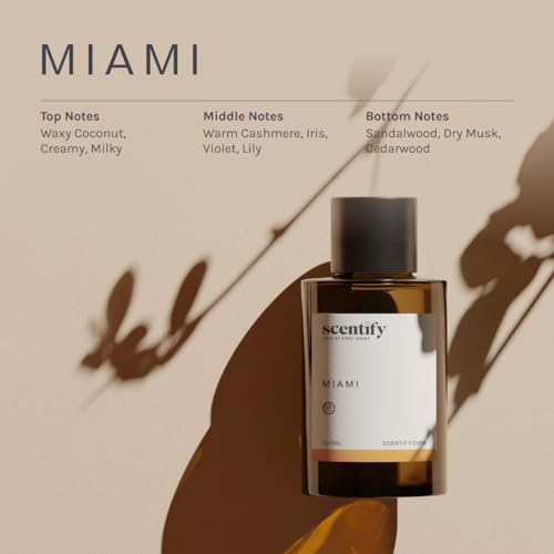 Scentify Miami Aroma Oil Refill Scent for Oil Diffusers - Creamy, Cashmere, Sandalwood, Musk Scents - Luxurious Relaxing A...