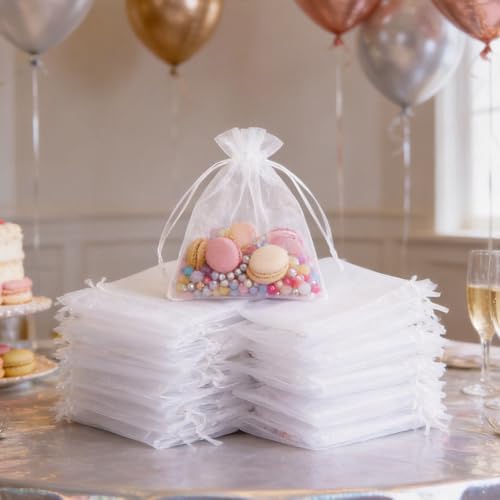 Stratalife Organza Bags 5x7 Drawstring Baggies 100 Pcs Small Mesh Jewelry Pouches Party Favor Goodie Bags for Wedding Tull...