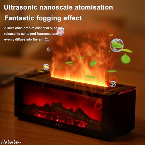 Holwim Fireplace Essential Oil Diffuser, Aromatherapy Diffuser, 150ml Ultrasonic Cool Mist Humidifier, 7 Colors Firelight ...