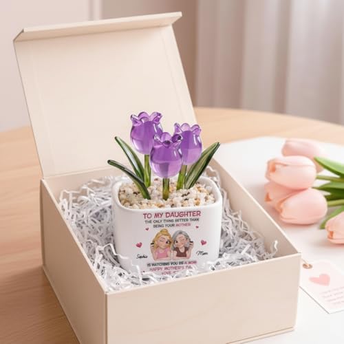 Wrappiness Glass Everlasting Tulips Pot for Women Personalized Gifts - Glass Flowers Decor, Birthday Gift for Daughter fro...