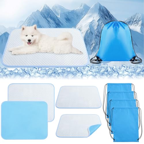 Chunful 4 Pack Pet Cooling Mat 26 x 20 Inches Cooling Pads for Cats Summer Ice Silk Self-Cooling Pet Mat Portable Washable...