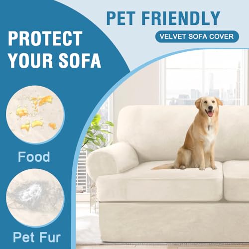 H.VERSAILTEX Sofa Cover 4 Piece T Cushion Sofa Slipcovers Couch Cover Furniture Protector Stretch T Cushion Sofa Covers fo...