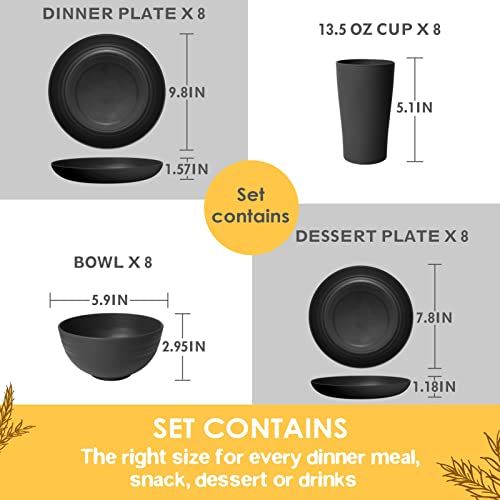 Teivio 32-Piece Kitchen Plastic Wheat Straw Dinnerware Set, Service for 8, Unbreakable Modern Dish Set - Dinner Plate/Dess...