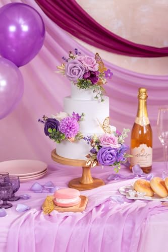 TINGE TIME 3Pcs Pre-made Cake Toppers, Silk Artificial Flowers Decor, Cake Decorations for Weddings, Birthdays, Party,Baby...