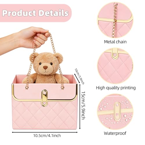 6 PCS Flower Paper Gift Box, Pink White Bouquet Storage Bucket Handbag with Metal Chain Floral Craft Wrap Bag Flower Bags ...