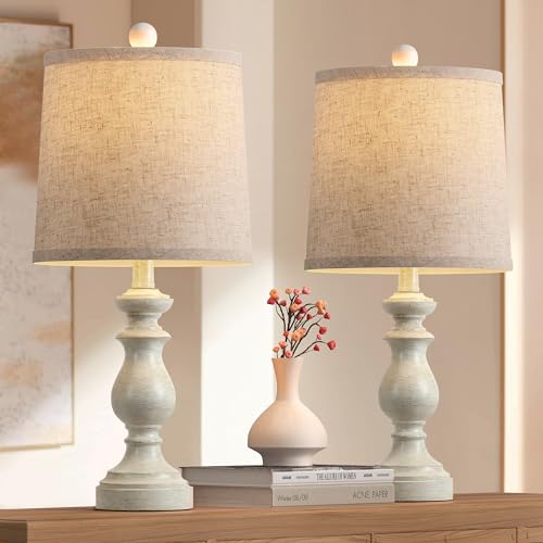 PARTPHONER Traditional Table Lamp Set of 2, Rustic Farmhouse Table Lamps for Living Room Bedroom, 22" Bedside Desk Lamps V...