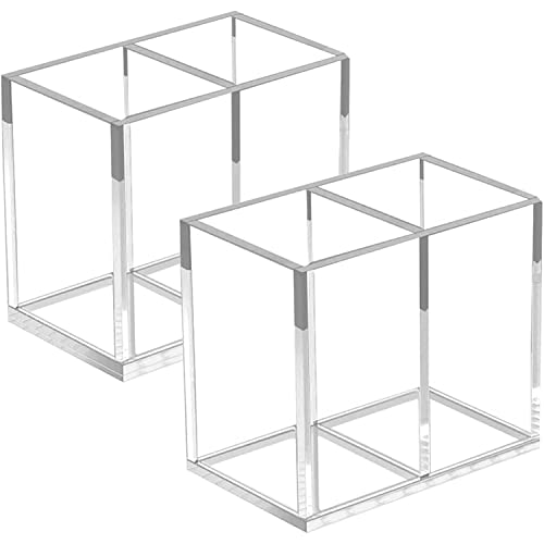 ZUDEE 2pcs Makeup Brush Holder, Acrylic Clear Organizer For Cosmetics, Pen Pencil Cup Holder For Desk