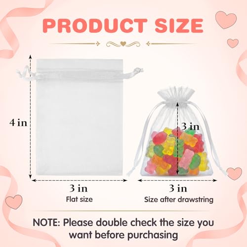 ANZNKU 50PCS White Organza Bags 3x4, Small Gift Bags Bulk for Sachet Jewelry Candy Treat, Mini Mesh Bag Drawstring for Wed...