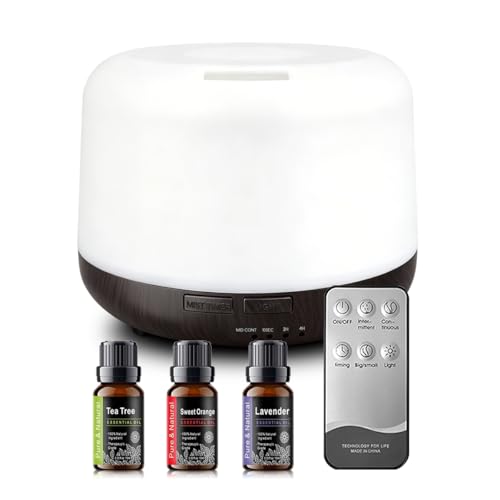 Aroma Diffuser with 3 Essential Oils Set,500ml Aromatherapy Essential Oil Diffusers for Large Room,Mini Humidifier for Hom...