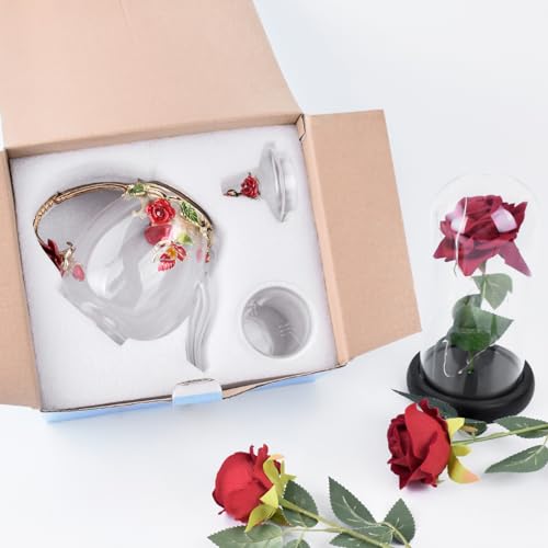 Enamel Glass Flower Tea Pot With Removable Loose Tea Leaf Infuser Tea Maker Teapot Set 30.4OZ Gifts for Women,Mom,Birthday