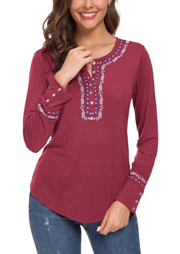 Urban CoCo Women's Long Sleeve Boho Shirt Embroidered Top