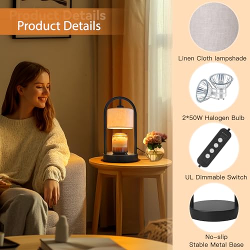 Omnikerlight Candle Warmer Lamp with Timer, Dimmable Candle Lamp Warmer for Jar Candles, Wax Warmer with 2 Bulbs, Birthday...