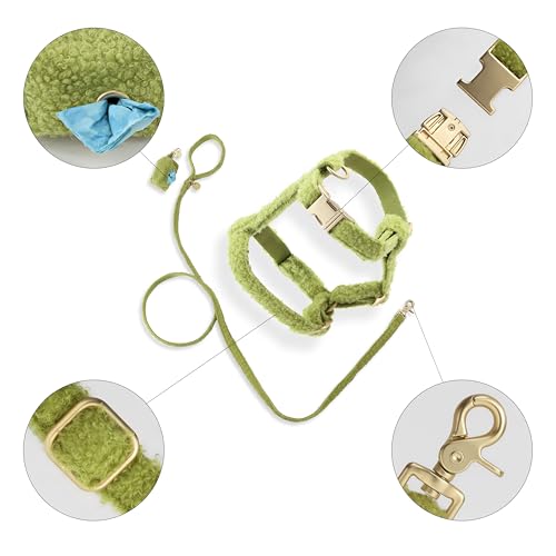 THE LICKER Store WLK1001B-4SET Teddy Small Bouclé Adjustable H Harness and Leash Walk Set with Poop Bag Pouch, Citron