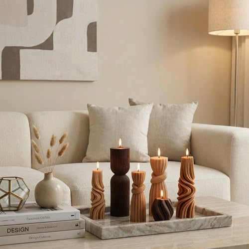 Threlaco 6 Pcs Pillar Candles Decorative Modern Aesthetic Ribbed Candle Set Cute Soy Wax Scented Ribbed Decor Valentine's ...