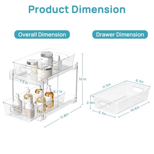 Vtopmart 4 Pack Bathroom Organizer, 2 Tier Clear Under Sink Organizers Vanity Countertop Storage Container,Cabinet Drawers...