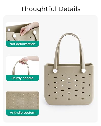 BAGSMART Beach Bag for Women, Water-resistant Rubber Tote Bag, Sandproof Vacation Essentials for Summer Swim Cruise Pool