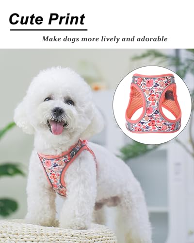 JUFOO S Peach Flower Pattern Dog Harness and Leash Set,No Escape Puppy Harnesses for Training Walking，Breathable Adjustabl...