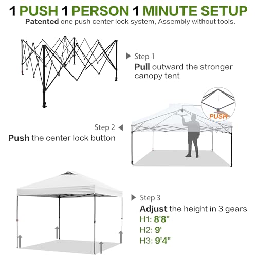 Tunbne 10'x10' Pop Up Canopy Tent with 1 Sidewall and 6 Pockets, One Push Setup, Instant Shade Tent with Vented Roof for B...