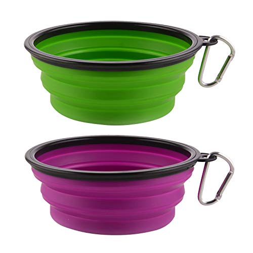 Large Collapsible Dog Bowls, 34oz Portable Foldable Travel Water Bowl Food Dishes with Carabiner Clip for Traveling, Hikin...
