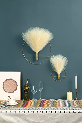 Pretty Jolly Boho Wall Decor, Wall-Mounted Metal Art, Hanging Artificial Pampas Display, Living Room, Bedroom, Bathroom, D...
