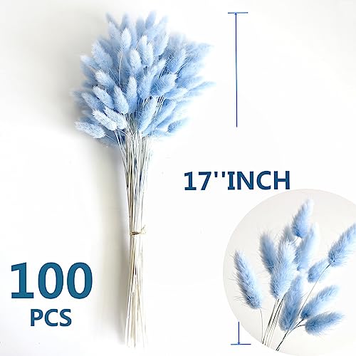 120 PCS Blue Dried Pampas Grass Decor, 17-inch Pompas Floral, Dry Flowers for Decoration, Pampas Grass in Bulk Tall, Blue ...