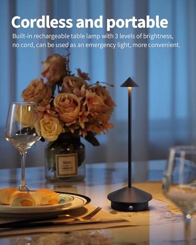 NEWSEE Modern Cordless Table Lamp Set of 2, Portable LED Desk Lamps, 5000mAh Rechargeable Battery Operated Lighting for Be...