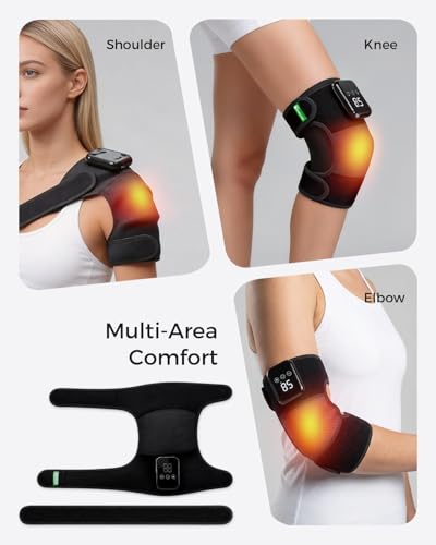 3-in-1 Knee Massager for Pain Relief with Heat, Portable Heated Knee Brace with Extension Strap for Knee, Elbow & Shoulde...
