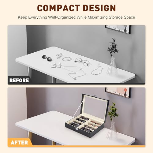 CO-Z Leather Multi Sunglasses Organizer for Women Men, Eyeglasses Eyewear Display Case with 8 Slots, Jewelry Watch Organiz...