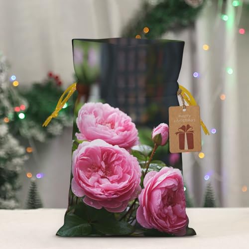 LHBZXMKJ Rose Flower Print Drawstring Present Bags Christmas gifts Wrapping Sacks Pouches for Xmas Party ﻿
