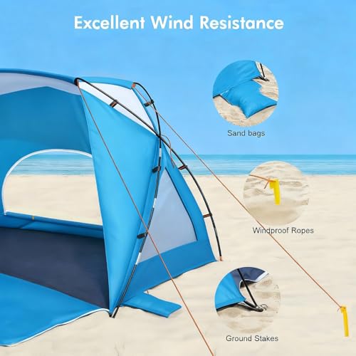 Beach Tent, Portable Sun Shelter for 2/3/4/6-8 Person with UPF 50+ UV Protection, Easy Setup Waterproof Beach Shade Canopy...