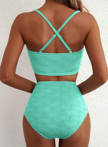 Herseas Women's Seashell Textured Bikini Sets Knotted Front 2 Piece Swimsuits Ruffle Trim Bathing Suits