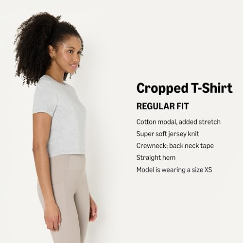 Amazon Essentials Women's Active Soft Cotton Crewneck Short Sleeve Yoga Workout Lightweight Cropped T-Shirt