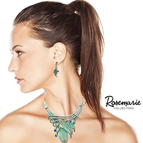 Rosemarie & Jubalee Women's Unbe-leaf-ably Stunning Crystal Rhinestone Accented Textured Metal Leaf Statement Necklace Ear...