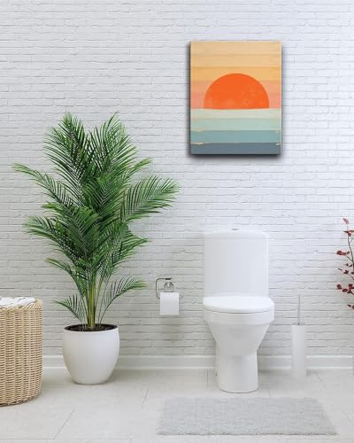 Boho Sun Wall Art, Framed Canvas Wall Art Rainbow Sun Rising on the Horizon Geometric Nature Illustrations Line Art Wall, ...