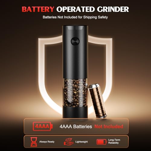 Electric Salt and Pepper Grinder Set Automatic Battery Pepper Mill Shakers Adjustable Coarseness Upgraded Larger Capacity ...