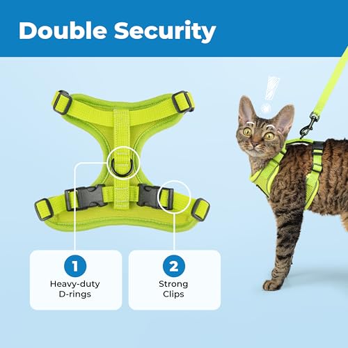 Voyager Escape-Proof Step-in Lock Cat Harness & 5ft Neoprene-Handle Leash Set All-Weather Mesh with Reflective Stitching f...