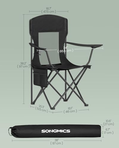 SONGMICS Breathable Camping Chairs, Foldable Outdoor Chairs Set of 2, High Back, Adjustable Armrests, Drink Holder, Weight...