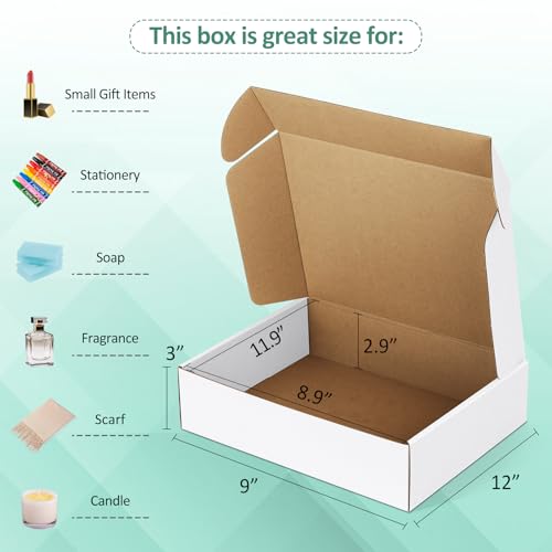 Eupako 12x9x3" White Shipping Boxes Corrugated Box Mailers 20 Pack Cardboard Shipping Boxes for Small Business, Mailing