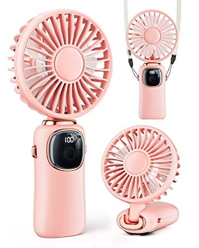 coldSky Portable Handheld Fan, 4000mAh Battery Operated with LED Display, Handheld/Neck/Desk 3 in 1 Personal Small Fan, 9...