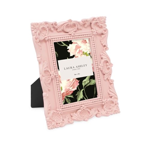 Laura Ashley 2x3 Pink Ornate Textured Hand-Crafted Resin Picture Frame with Easel, for Tabletop & Wall Display, Decorative...