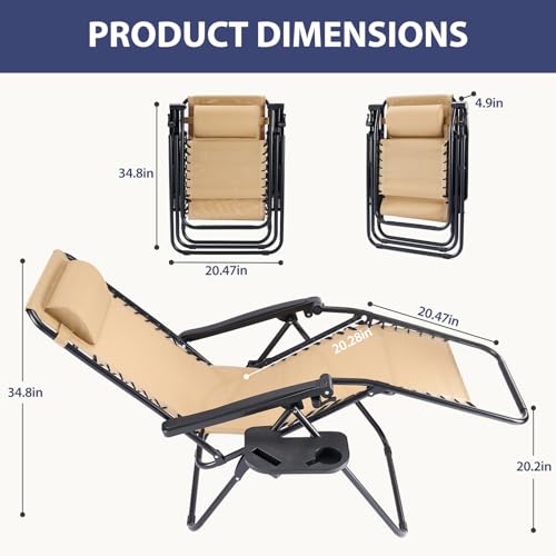 Sweetcrispy Zero Gravity Chairs, Set of 2 Portable Recliner Beach Camping Patio Outdoor Folding Lounge Chair with Cup Hold...