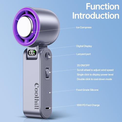 Coolhill Handheld Portable fan with Turbo Cooling - Hand Held Fan Rechargeable, 1-199 Speeds, Up to 12Hrs Battery Life, Po...