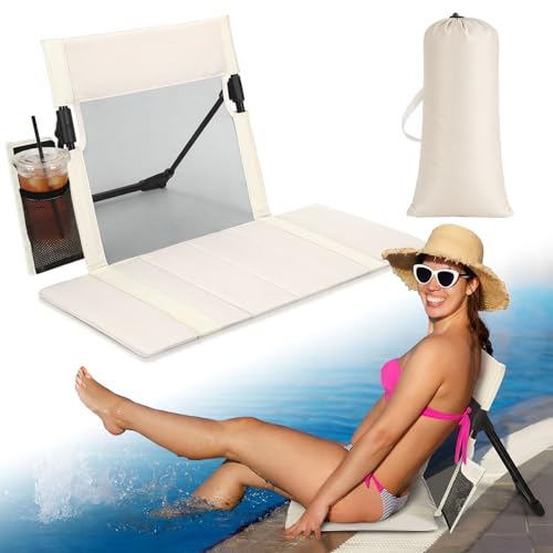 Novabright 1 Pcs Extra Large Foldable Pool Chair with Mesh Backrest Portable Camping Chairs Poolside Seat with Cup Holder ...