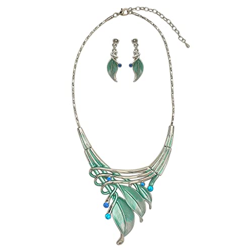 Rosemarie & Jubalee Women's Unbe-leaf-ably Stunning Crystal Rhinestone Accented Textured Metal Leaf Statement Necklace Ear...