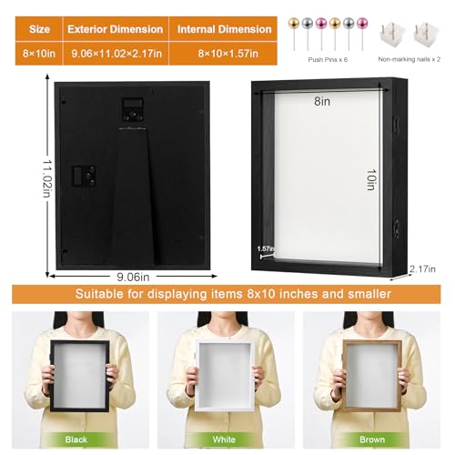 SPESFUTA 8x10 Deep Shadow Box Picture Frame Display Case with Linen Back and Stand,Real Glass Black Shadow Memory Box Fram...