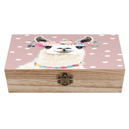 Ntyfur Alpaca Llama with Floral Crown Jewelry Box Wooden Rustic Keepsake Organizer with Front Clasp for Jewelry, Crafts & ...