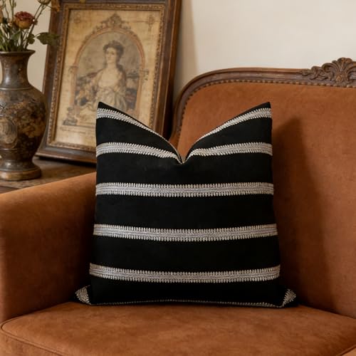 Slow Cow Decorative Textured Woven Stripe Throw Pillow Cover Modern Country Design Cushion Cover Pillow Cover 18 x18 Inche...